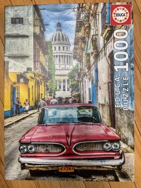 Vintage Red Classic Car Puzzle - EDUCA 1000 Piece, Vintage Car in Old Havana